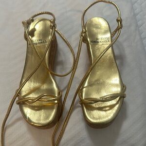 Jeffrey Campbell flat form gold wedges